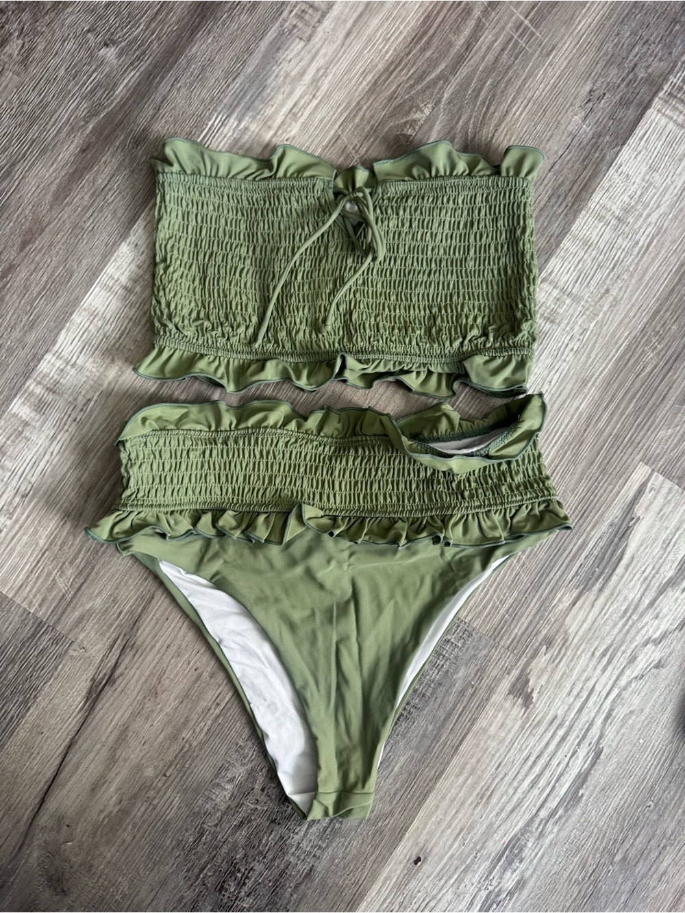 Lost + Wander Smocked Ruffle Bikini Set - Sage Green